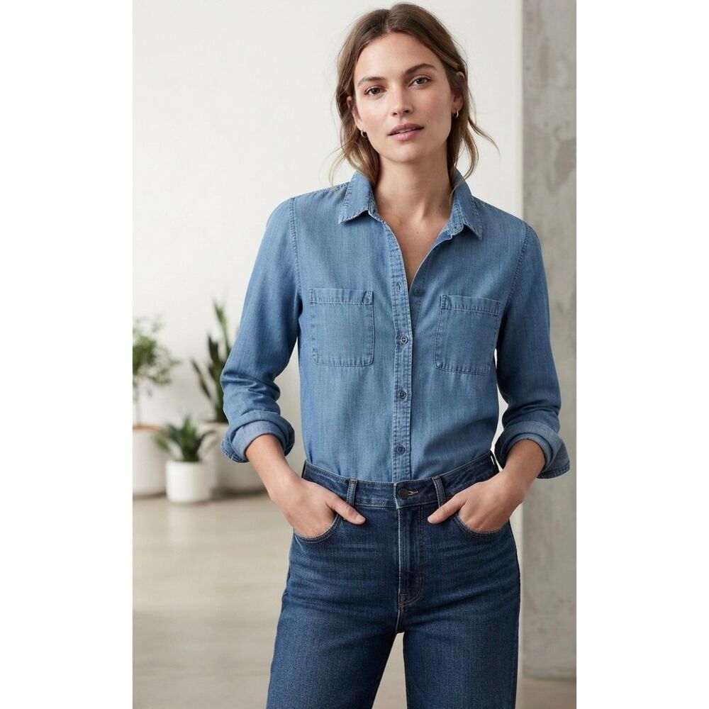 Express Women's Blue Button Down Shirt Size XS Made In India